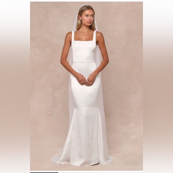 Lulus Dresses & Skirts - Luxe Loveliness White Satin Backless Mermaid Maxi Dress